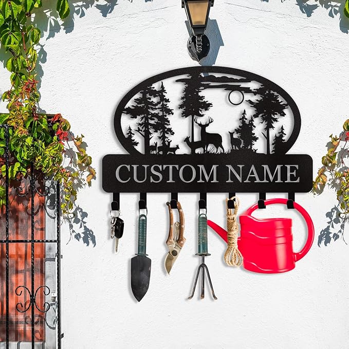 Personalized Key Holder for Wall, Custom Metal Deer Cabin Key Hooks - Image 2