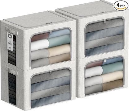 4 Pack Clothes Storage Bins - 22L Stackable Storage Box with Lid，Foldable by Chizjox