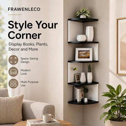 No-Drill Corner Shelf Wall Mount, 5-Tier Floating Corner Bookshelf - Image 4