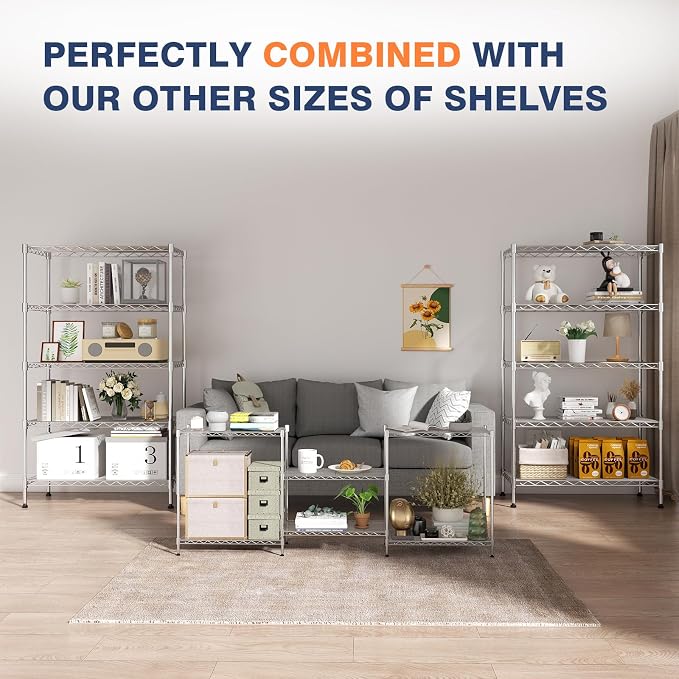 5-Tier Heavy Duty Metal Shelf, Chrome Wire Shelving Unit 35"Wx18Dx71H | Height - Image 5