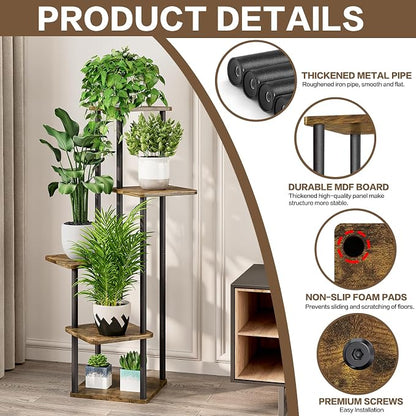 5 Tier Wood Tall Plant Stand Metal Rack Indoor, Planter Shelf Display Rack - Image 3