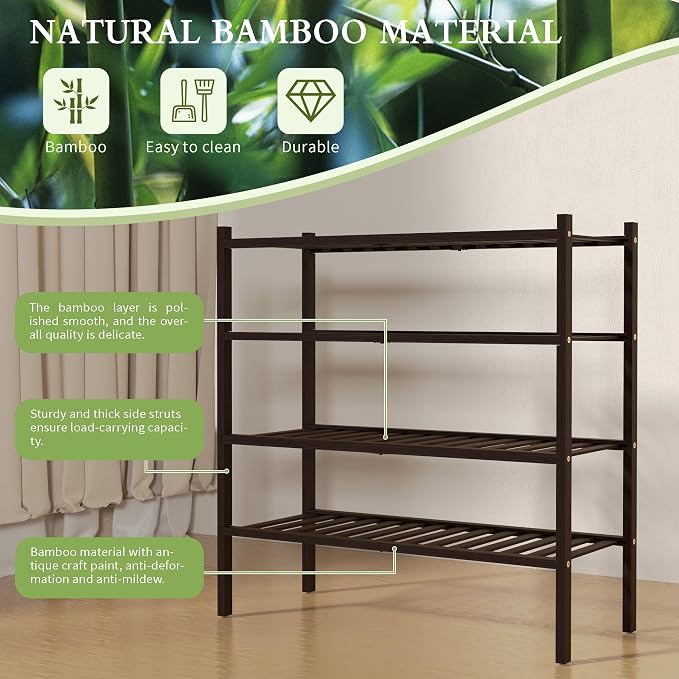 4 Tier Bamboo Shoe Rack for Closet Free Standing Wood Shoe Shelf for Entryway - Image 6