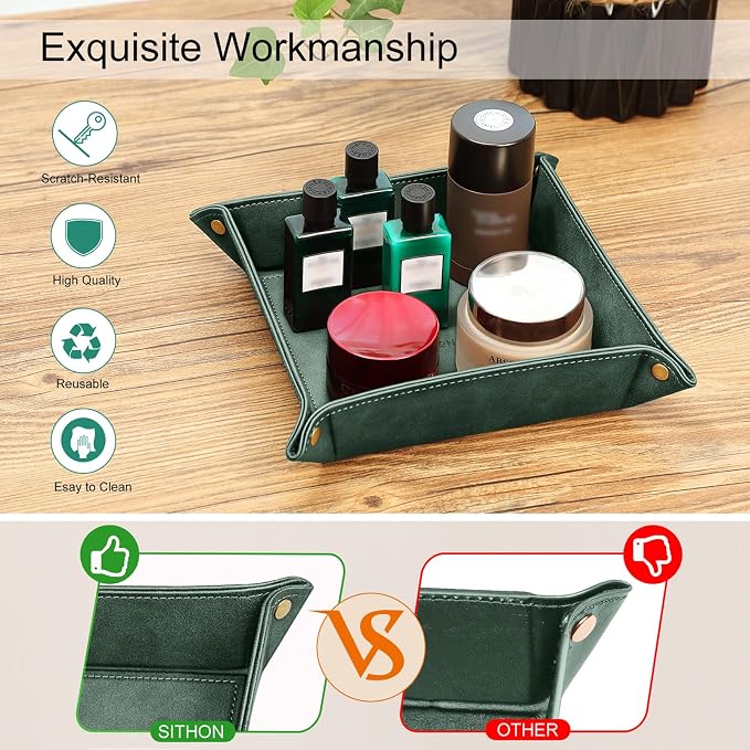 SITHON Valet Tray Desktop Storage Organizer – Premium PU Leather Catchall - Image 4