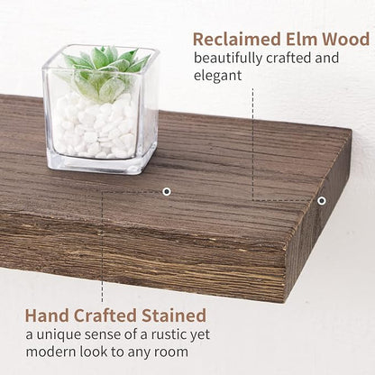 Axeman Floating Shelves for Wall, 8 Inch Deep Rustic Solid Elm Wood Wall - Image 4