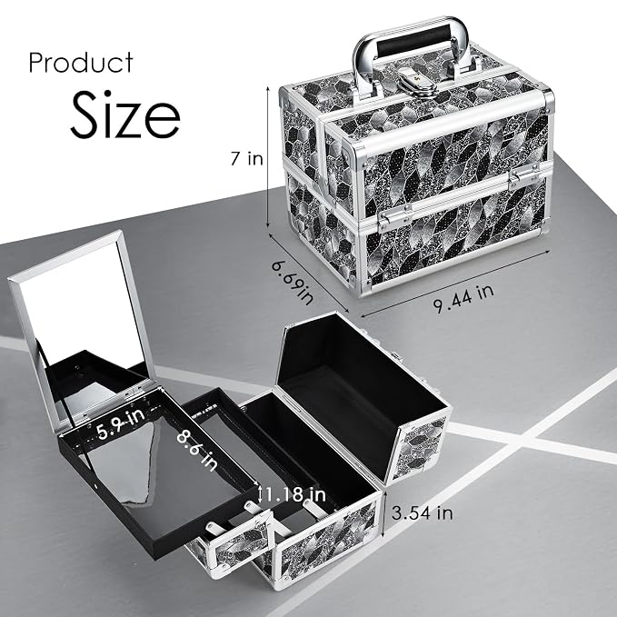 Joligrace Makeup Case Organizer Makeup Box Portable Cosmetic Train Case Hard - Image 4