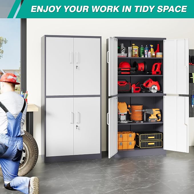 Metal Storage Cabinets with Doors and Shelves, Tall Storage Cabinets with Lock - Image 3