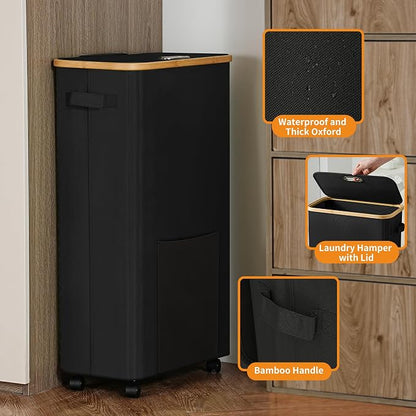 Laundry Basket with Wheels, Dirty Clothes Hamper on Wheels, Rolling Tall - Image 3