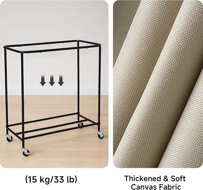 StorageWorks 2 Section Laundry Hamper, 120L Tan Sorter Cart - Image 5