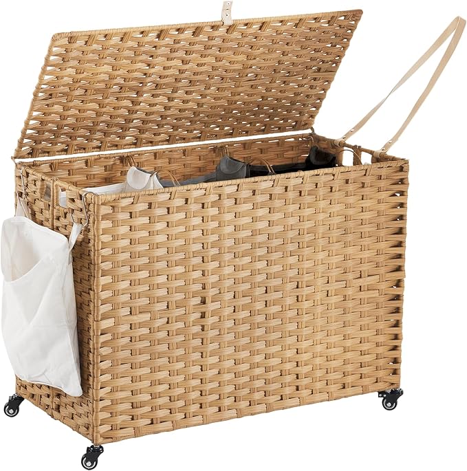 Laundry Hamper with Wheels, 60.72 Gallon Rolling Laundry Basket with Lid by Hiagnete