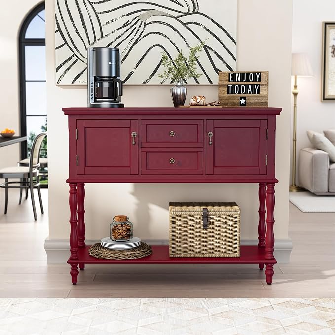 ARTPOWER Console Table with 2 Drawers, Retro Entryway Table with 2 Door - Image 4