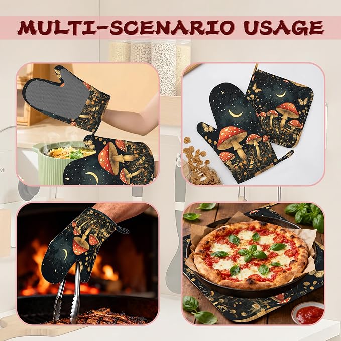 Magic Mushroom Heat-Resistant Silicone Oven Mitts and Pot Holders, Butterfly - Image 6