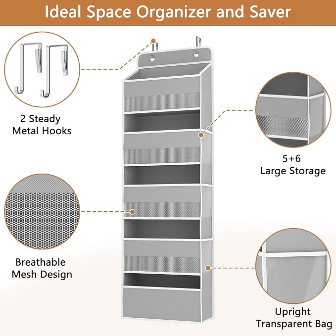 1 Pack 5-Tier Over the Door Organizer, Heavy-Duty Large Deep Pocket Hanging - Image 5
