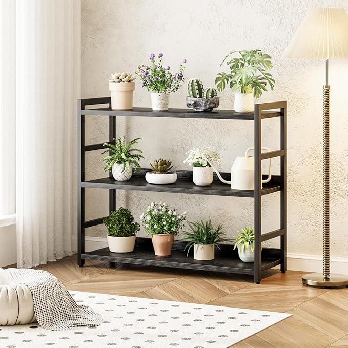 NUMENN Wide Bookshelf, 3 Tier Freestanding Shelving Unit, Falling Prevention - Image 5