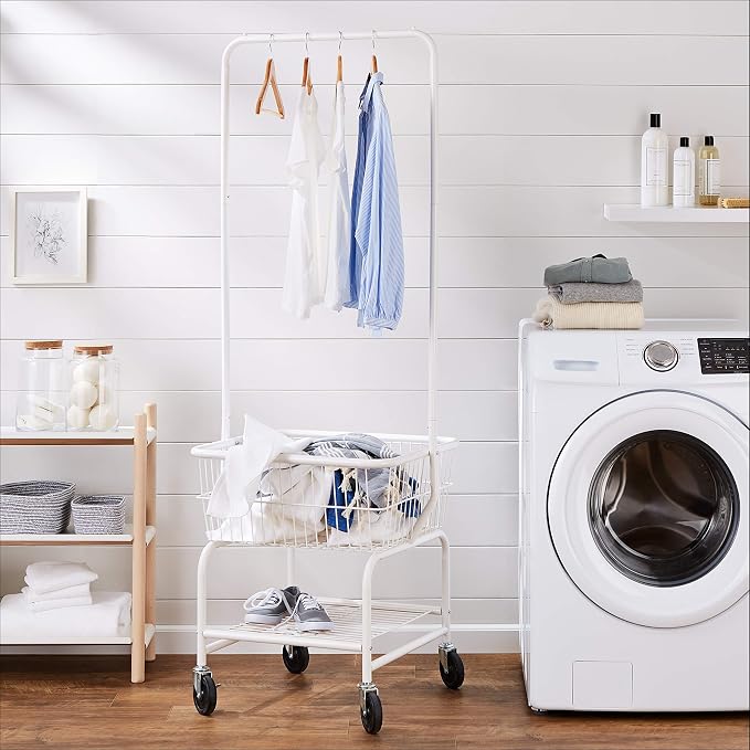 Amazon Basics Rectangular Laundry Hamper Basket Butler Cart - Image 6