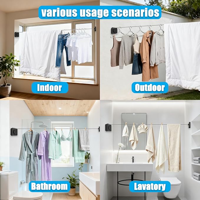 Retractable Clothesline, Non-Sagging Wall Mounted Laundry Line, Space-Saving - Image 5