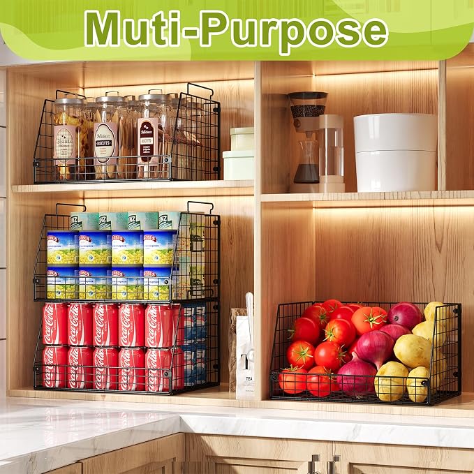 Jakyitvi 4 Pack XXL Stackable Wire Storage Basket, Extra Large Capacity Pantry - Image 6
