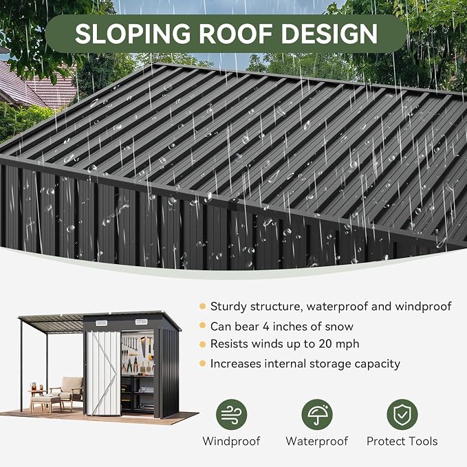 Aoxun 7x6FT Outdoor Storage Shed & Hardtop Canopy Gazebo Combo | 13.3x5.6FT - Image 8