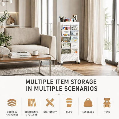 6-Tier Rolling Bookshelf Magazine Rack - Image 6