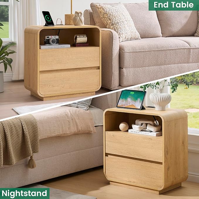 Modern Nightstand Set of 2, 23.2" Large Wood Bedside Table - Image 6