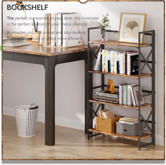 4NM 4 Tiers No Assembly Book Shelves, 41.3" H Folding Bookshelf Bookcase Open - Image 2