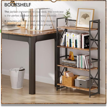 4NM 4 Tiers No Assembly Book Shelves, 41.3" H Folding Bookshelf Bookcase Open - Image 2