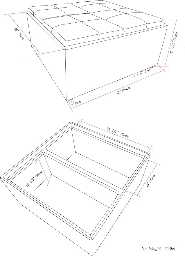 SIMPLIHOME Avalon Wide Contemporary Square Coffee Table Storage Ottoman - Image 2