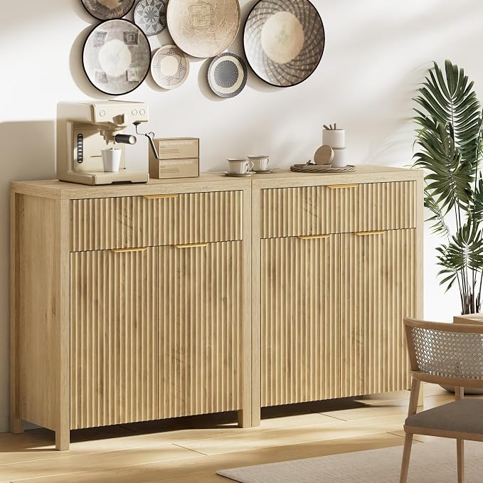 Lulive Fluted Buffet Cabinet for Kitchen, 28.3" Sideboard Cabinet Natural | - Image 5