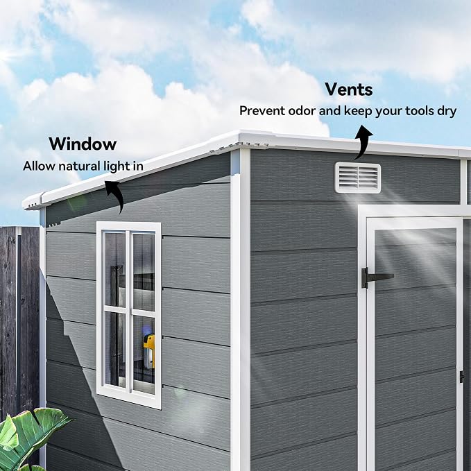 Outsunny 8' x 4' Outdoor Storage Shed, Waterproof Resin Plastic Shed - Image 6