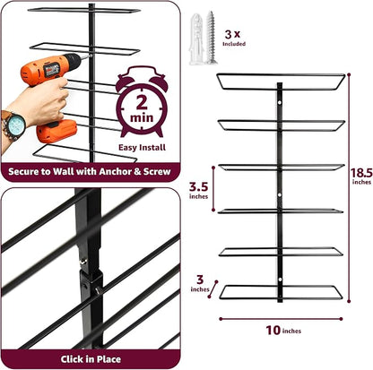 Sorbus Wall Mount Wine Rack – Holds 6 Bottles – Black Metal Wine Bottle Holder - Image 3