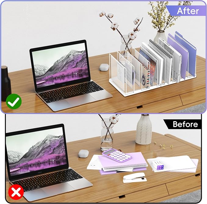 9-Section Desk File Organizer, Vertical File Holder, Mesh Desktop File Folder - Image 6