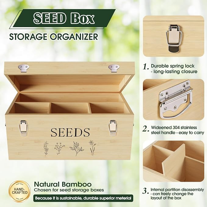 Bamboo Seed Storage Organizer, Large Garden Seed Organizer - Image 2