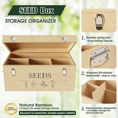 Bamboo Seed Storage Organizer, Large Garden Seed Organizer - Image 2