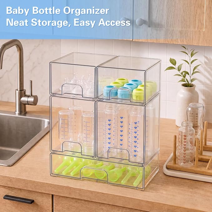 Baby Bottle Organizer, 5 Pack Clear Acrylic Stackable Storage Drawers, Baby - Image 2