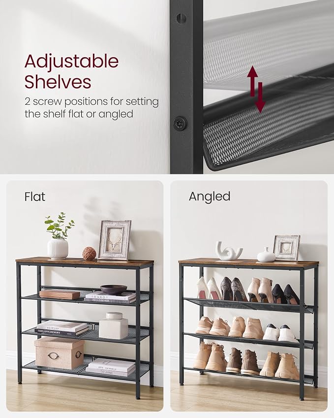 VASAGLE Shoe Rack for Entryway, Freestanding, Adjustable, Industrial | 4-Tier - Image 8