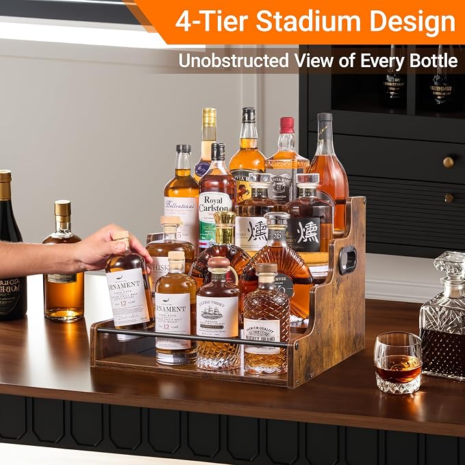 4-Tier Liquor Bottle Display Shelf, Coffee Syrup Rack Organizer, Water Bottle - Image 2