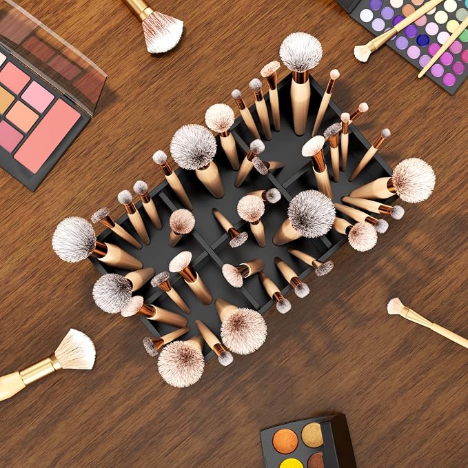 HIIMIEI Black Makeup Brush Holder Organizer Acrylic 6-Slots Cosmetic Brushes - Image 5