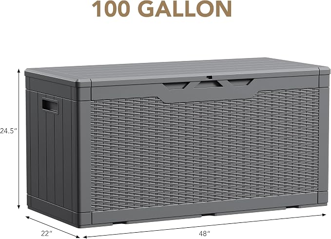 Devoko 100 Gallon Waterproof Large Resin Deck Box Indoor Outdoor Lockable - Image 6