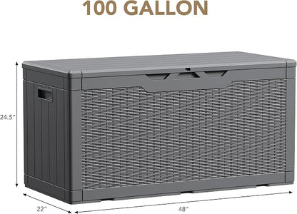 Devoko 100 Gallon Waterproof Large Resin Deck Box Indoor Outdoor Lockable - Image 6