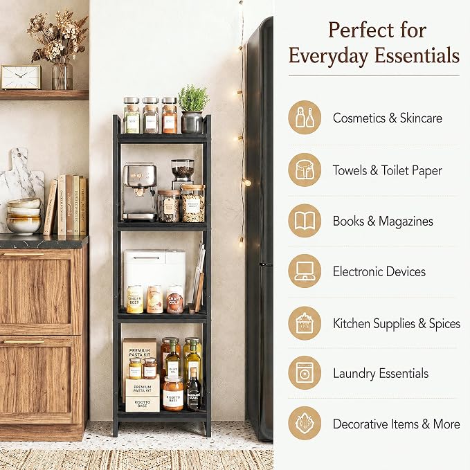 BYFU 4 Tier Bathroom Storage Open Shelf Black Metal Corner Storage Rack | 46.1" - Image 5