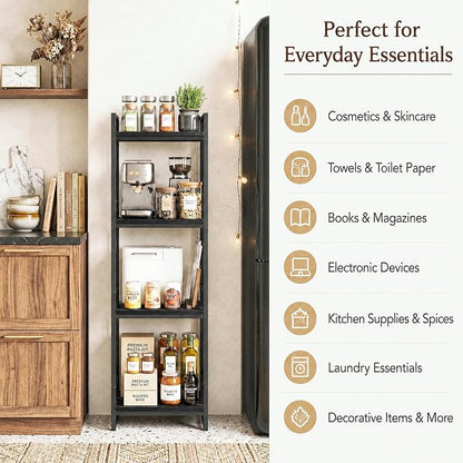 BYFU 4 Tier Bathroom Storage Open Shelf Black Metal Corner Storage Rack | 46.1" - Image 5