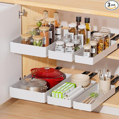 Delamu 3 Pack Pull Out Cabinet Organizer, 15.7"Deep Pull Out Drawers by DELAMU