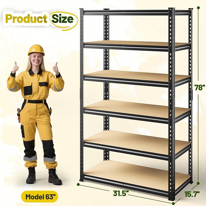 78" H Metal Shelving 6 Tier Garage Shelving Adjustable 2400LBS Storage Shelves - Image 2
