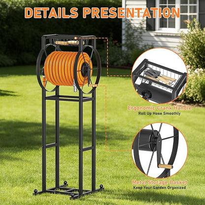 Garden Hose Reel Stand with Storage Rack - 125ft 5/8" Water Hose Organizer - Image 7