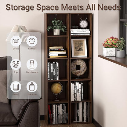 5 Cube Storage Organizer, Narrow Open Shelf Bookcase, Freestanding 5 Tier Low - Image 4