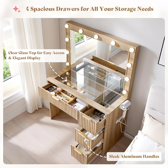 AMERLIFE 36.2" Fluted Vanity Desk - Image 9