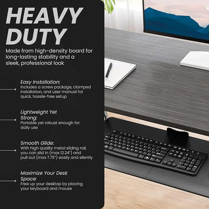 Under Desk Keyboard Tray Slide Out, 25 x 9.8 Inch Clamp-On Pull Out Drawer - Image 5