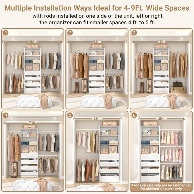 Aheaplus Closet System, 4-9Ft Closet Organizer - Image 4