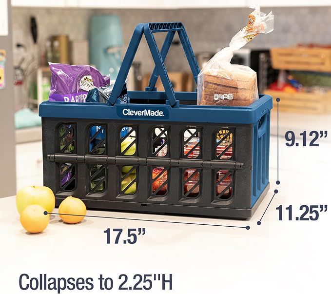 CleverMade Collapsible Shopping Basket, 3PK - 24L Reusable Plastic Grocery - Image 4
