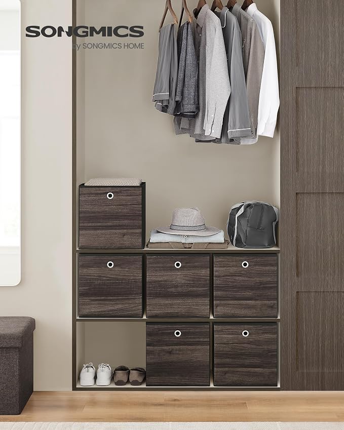 SONGMICS Storage Cubes, Foldable Fabric Storage Bins, Chestnut Brown, URFB133K01 - Image 2