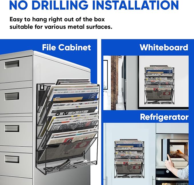 6-Tier Magnetic File Holder, No Drilling Installation File Cabinet Organizer - Image 3